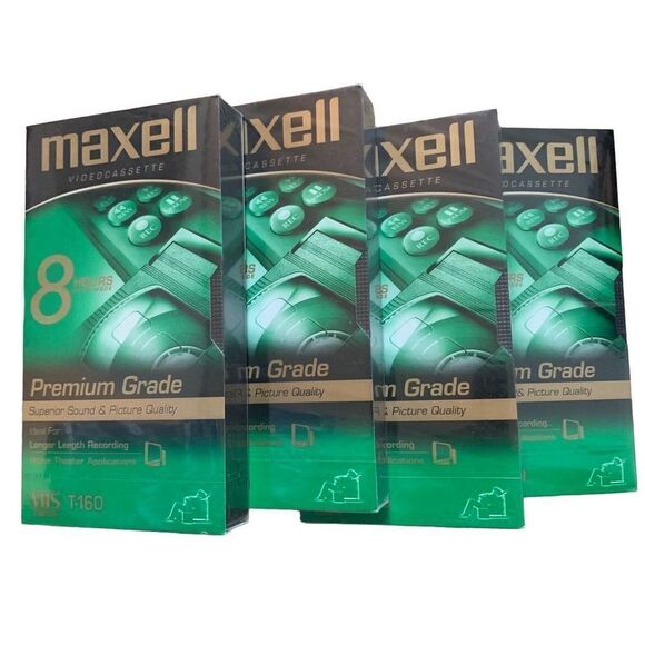 4 Maxell 8 Hour Premium Grade VHS T-160 Video Tapes - Picture 1 of 5